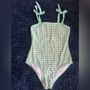 SHEIN Mint Green Gingham One Piece Swimsuit